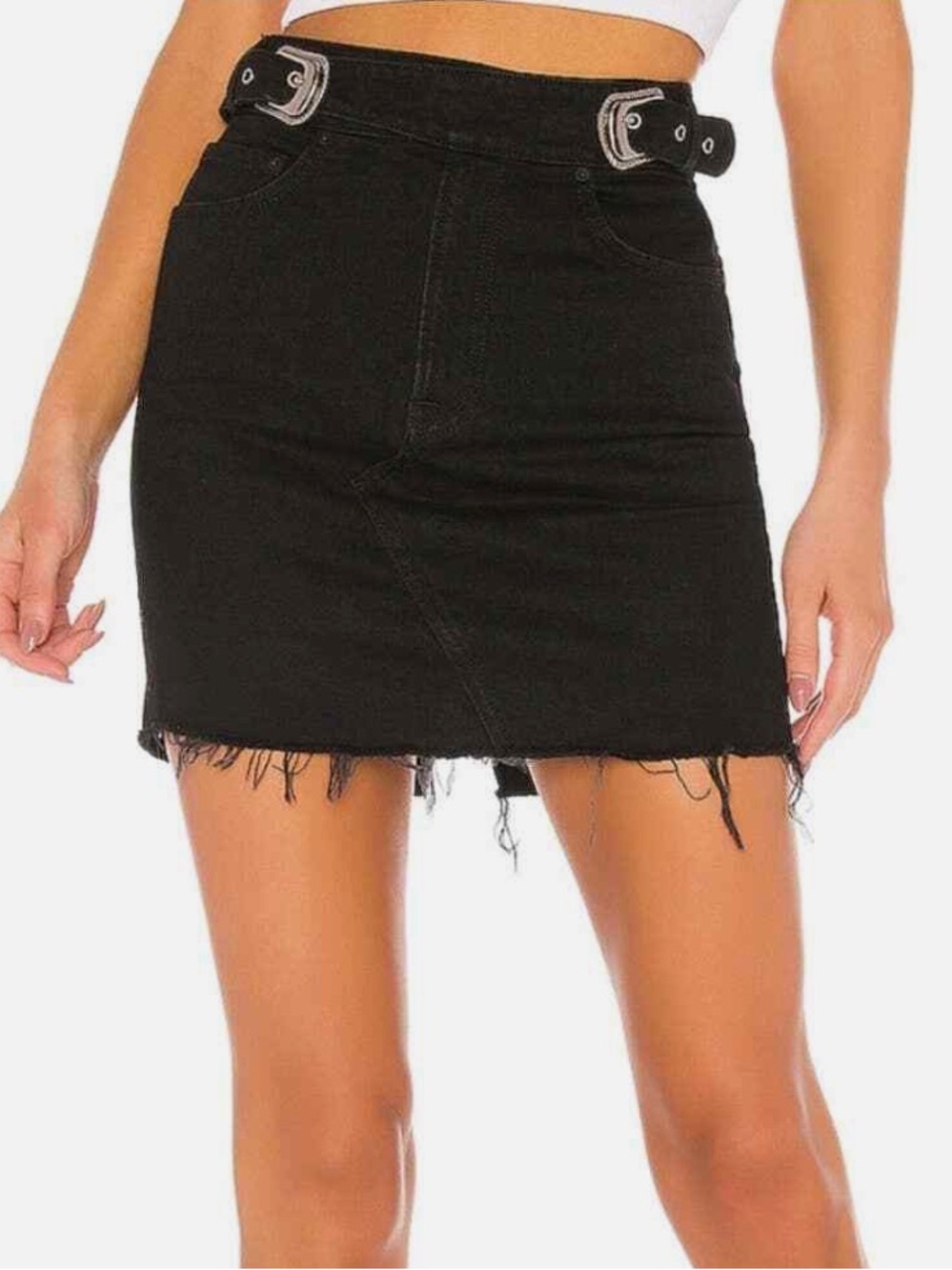 Brand new GRLFRND black denim western skirt with built in belt